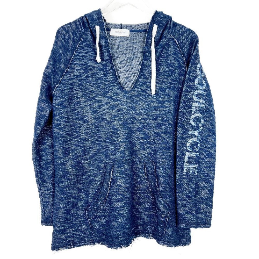 Soulcycle Sweatshirt Women's Size M Blue Spacedye Woven Raw Hem Baja Hoodie